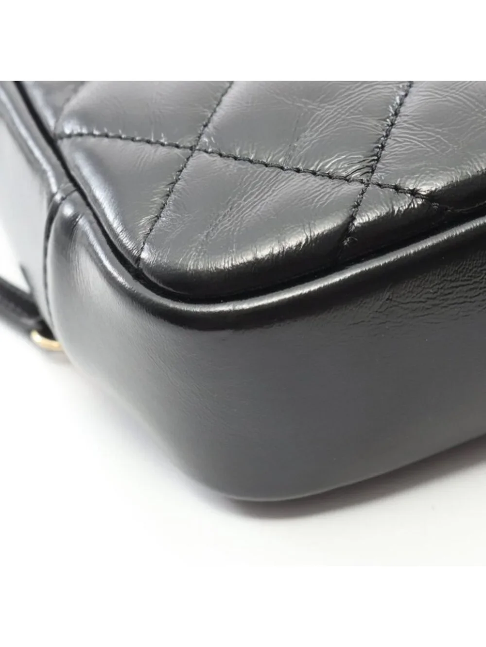Chanel Shoulder Bag Quilted Top Handle Black Leather